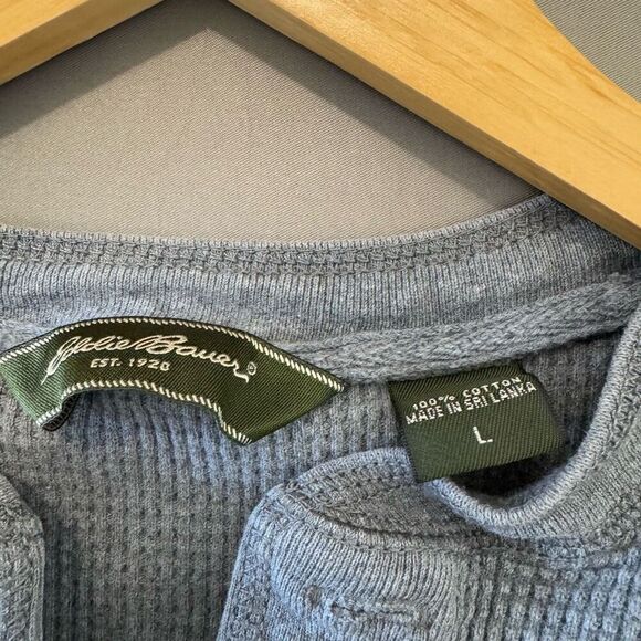 L.L. Bean Adult Thermal Henley Long Sleeve Sweater Gray Size Large 100% Cotton - Picture 8 of 9